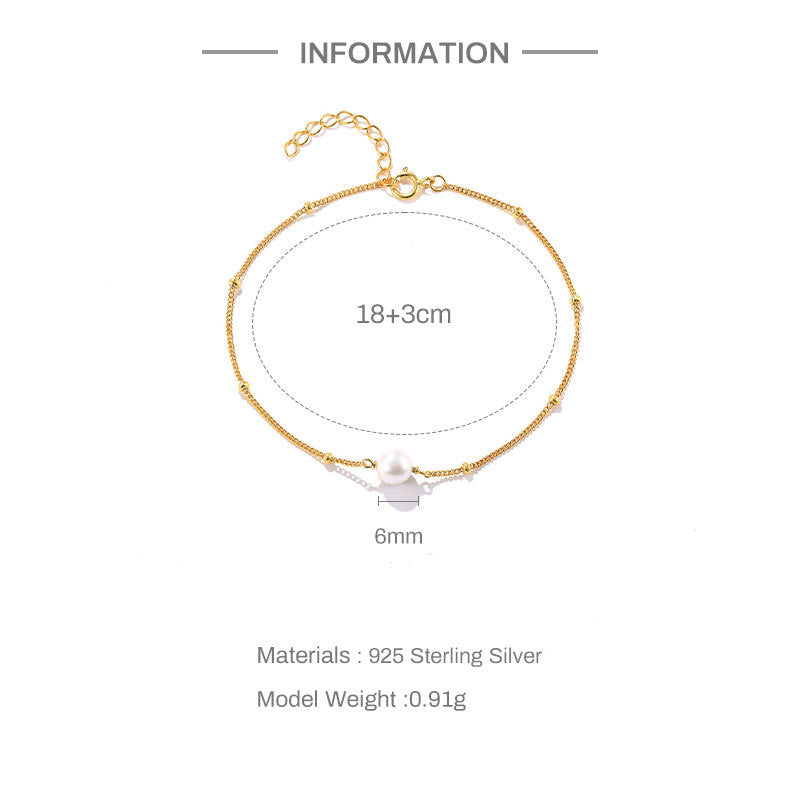 Sterling Silver Light Luxury Niche K Gold-plated Pearl Bracelet