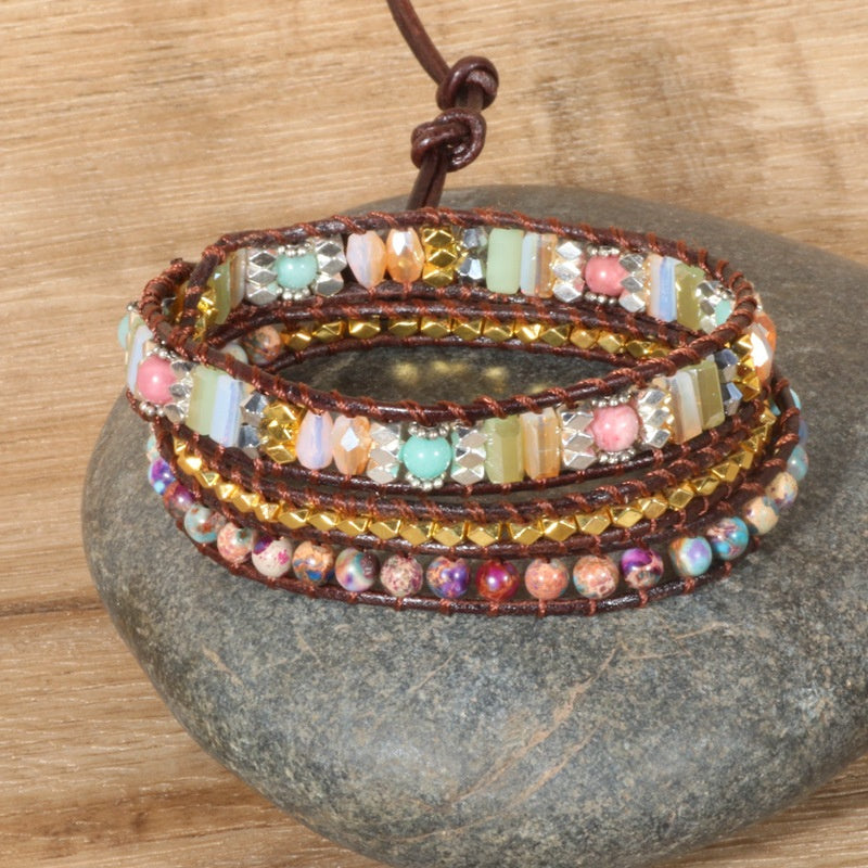 Colored Turquoise Woven Three-layer Bracelet