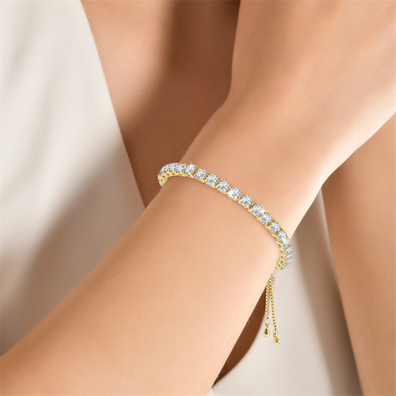 Round Zircon Single Row Full Drill Adjustable Crystal Tennis Bracelet