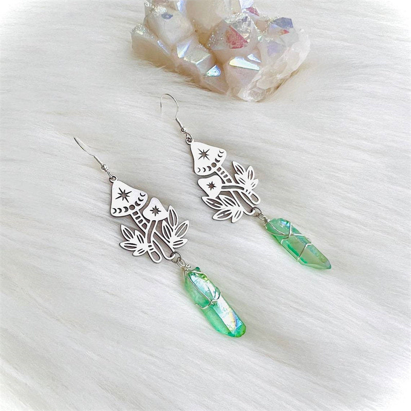 Women's Fashion Temperament Mushroom Shape Crystal Hanging Earrings