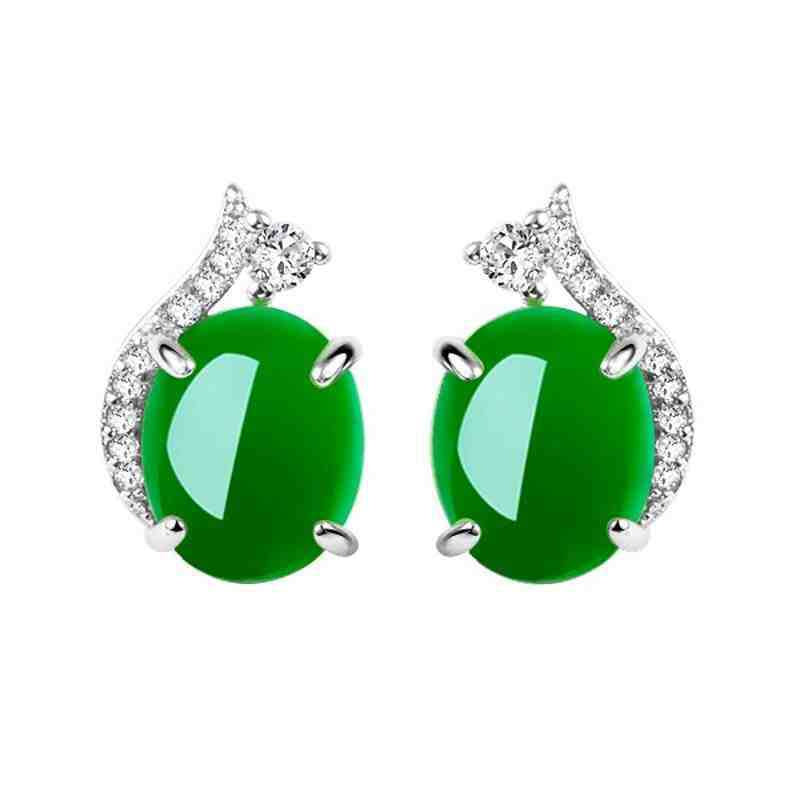 Vintage Emerald Chalcedony Simple Temperament Earrings