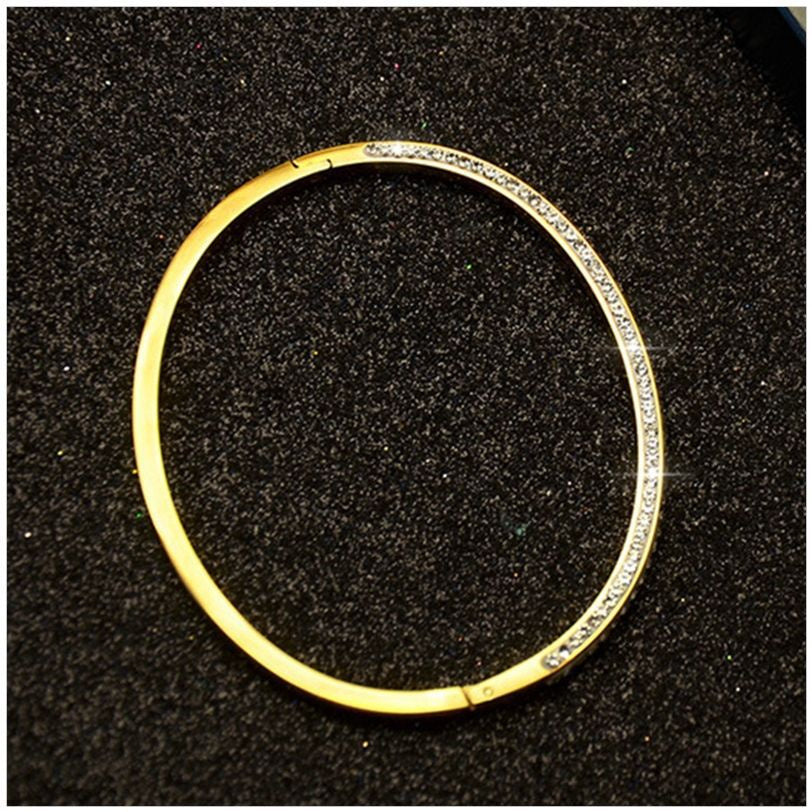 Double Row Drill Zircon Full Star Gold Titanium Steel Bracelet