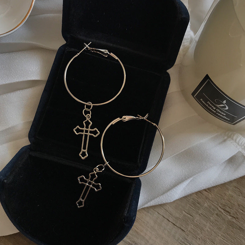 Punk Rock Dark Girl Cutout Cross Earrings