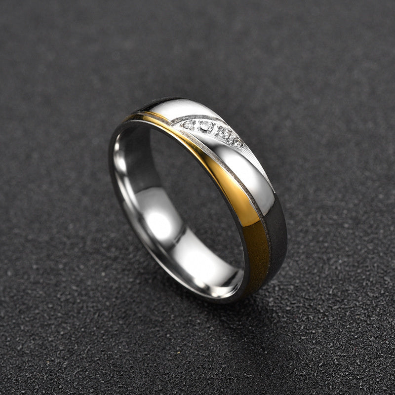 Stainless Steel Couple Ring Pair Ring Diamond Encrusted Fashion