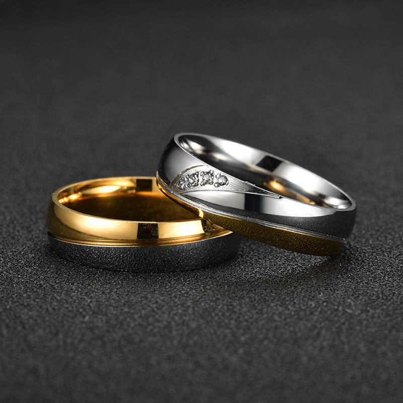 Stainless Steel Couple Ring Pair Ring Diamond Encrusted Fashion