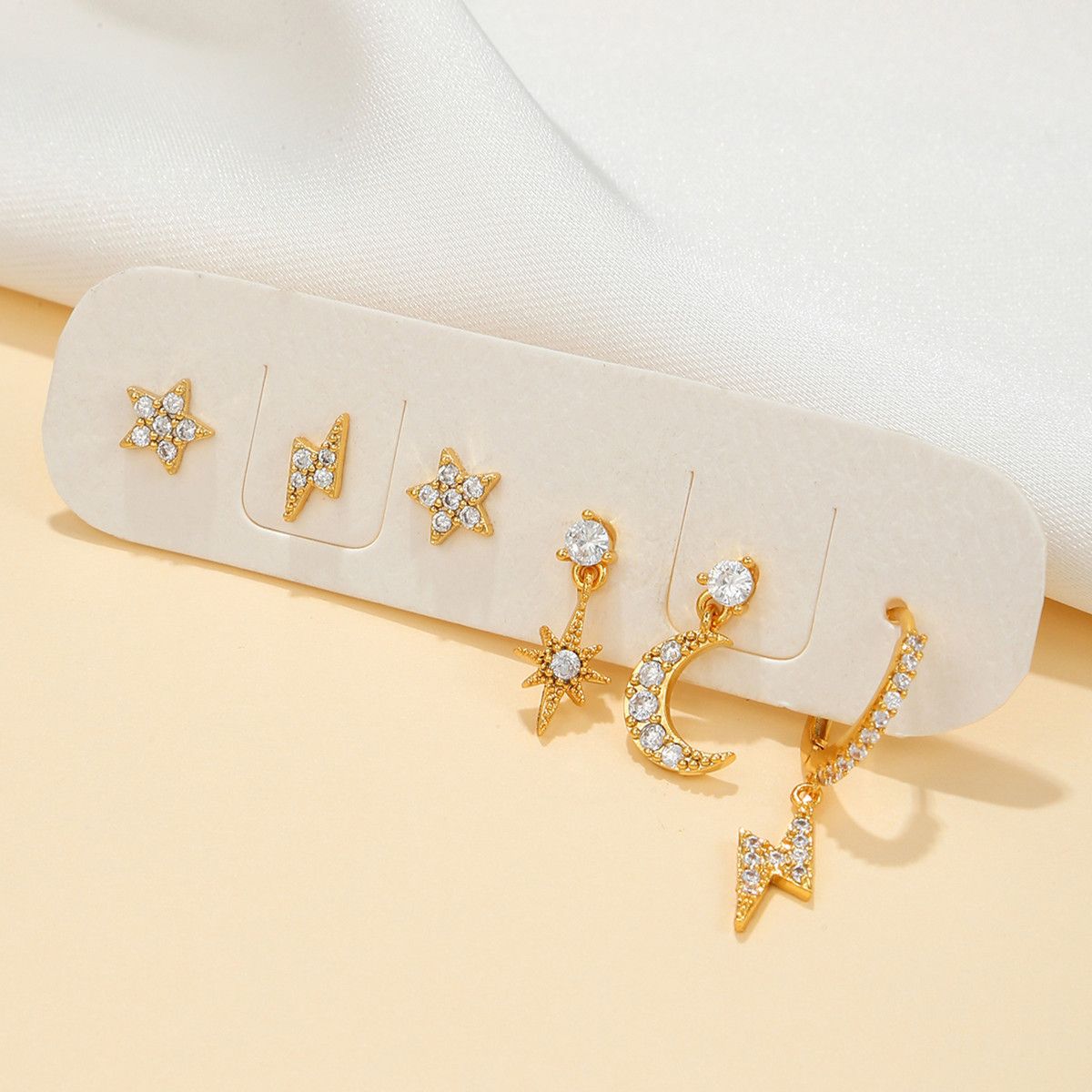Fashion Five-pointed Star Moon Sun Lightning Earrings Six-piece Set Earrings