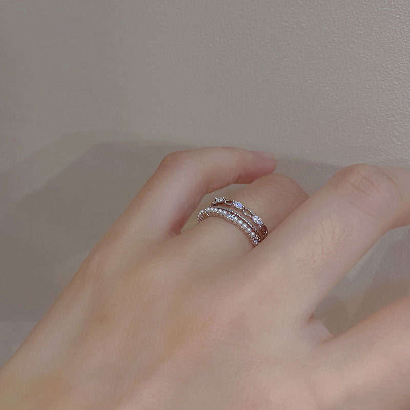 Personalized Design Zircon Pearl Multi-layer Ring