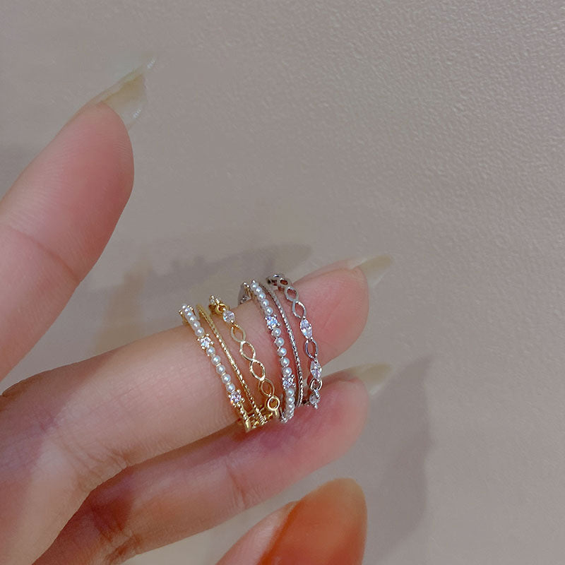 Personalized Design Zircon Pearl Multi-layer Ring