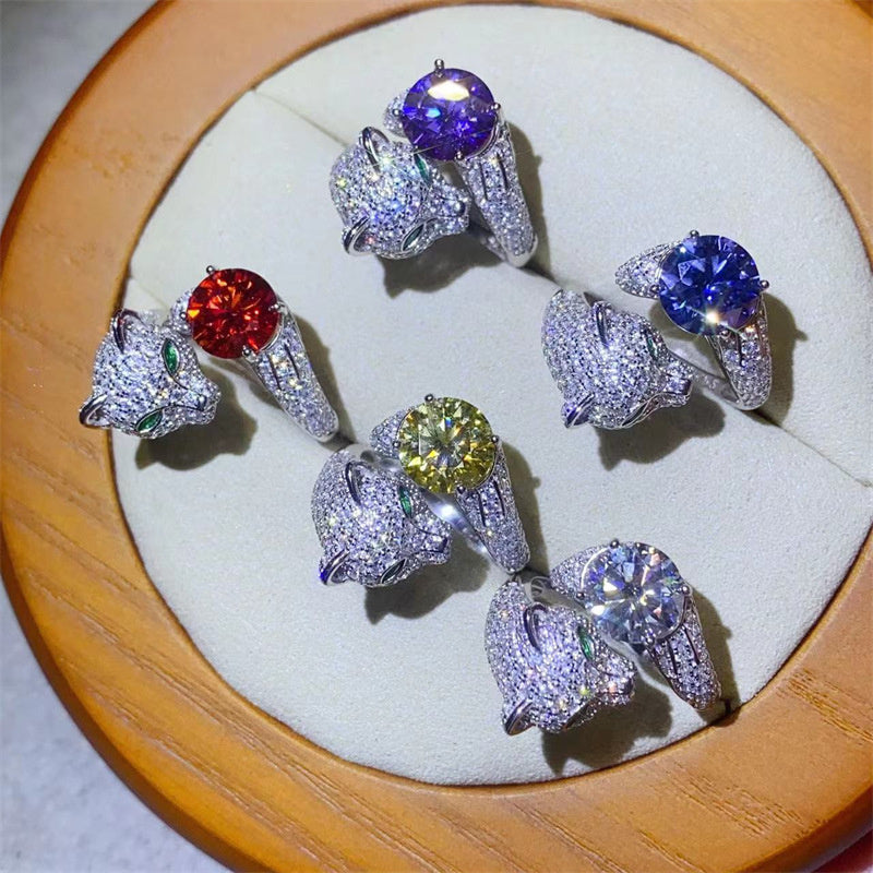 Fashion Color 8-heart 8-cut Mosan Diamond Ring