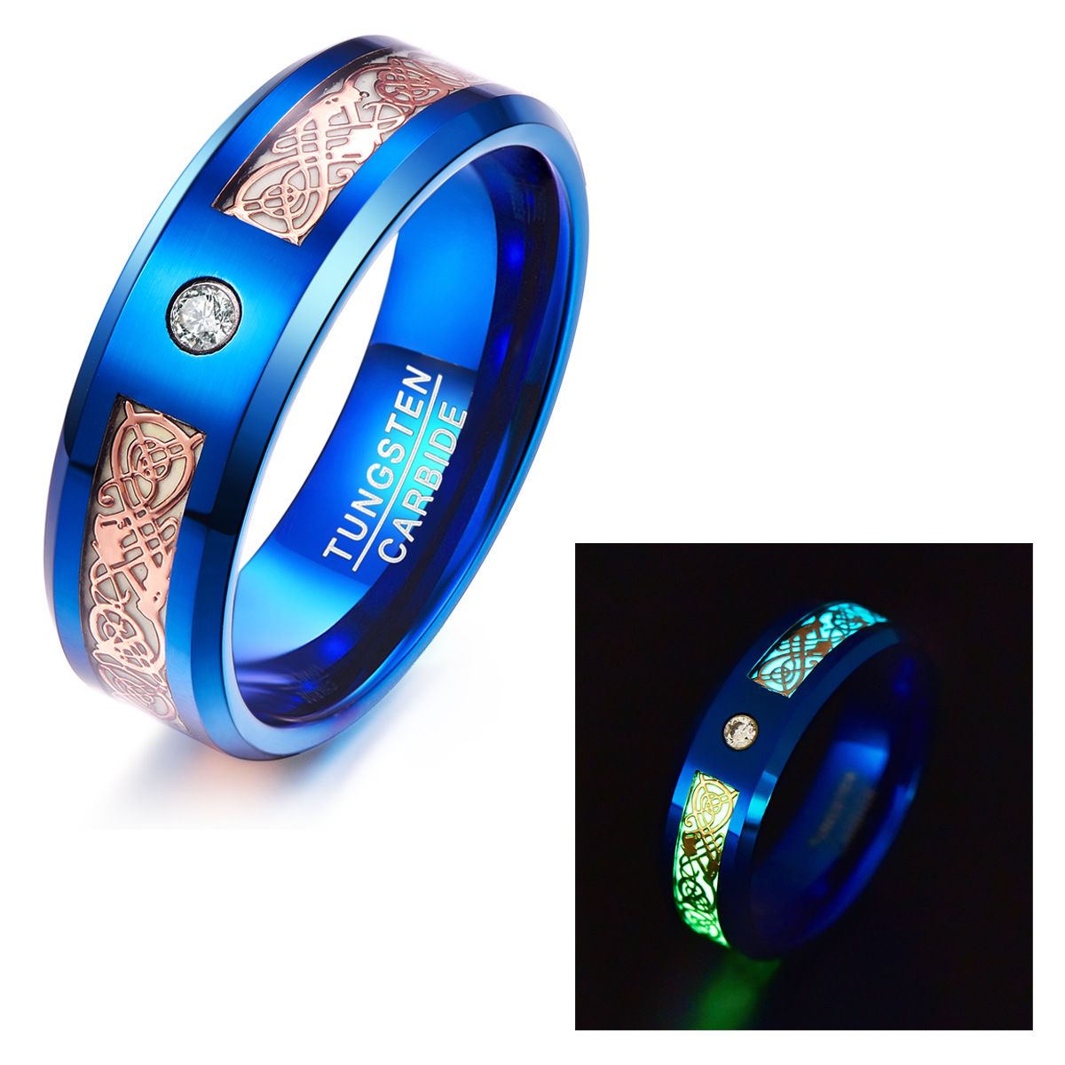 Vacuum Plating Blue Diamond Titanium Steel Luminous Ring