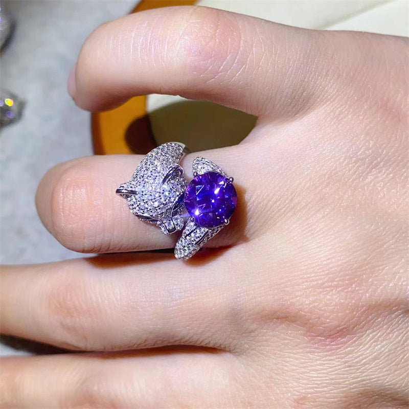 Fashion Color 8-heart 8-cut Mosan Diamond Ring
