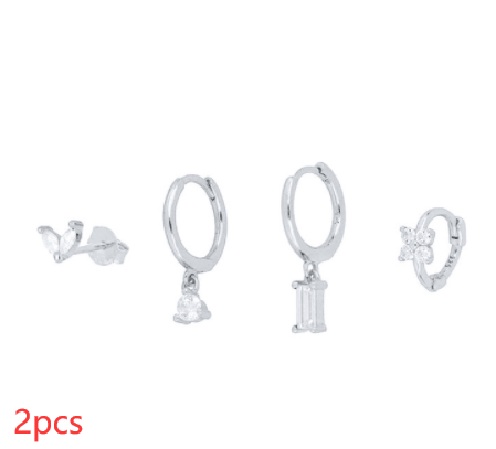 Geometric Horse Eye Flower Zircon Temperament Stacked Ear Accessories Set