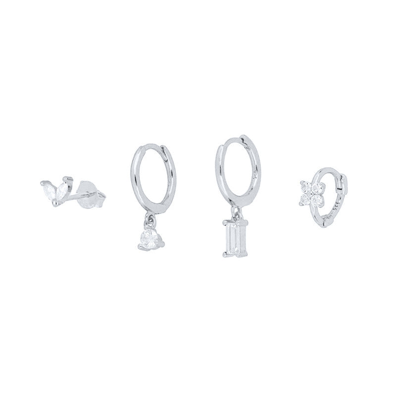 Geometric Horse Eye Flower Zircon Temperament Stacked Ear Accessories Set