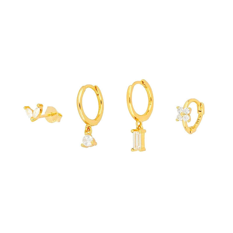 Geometric Horse Eye Flower Zircon Temperament Stacked Ear Accessories Set