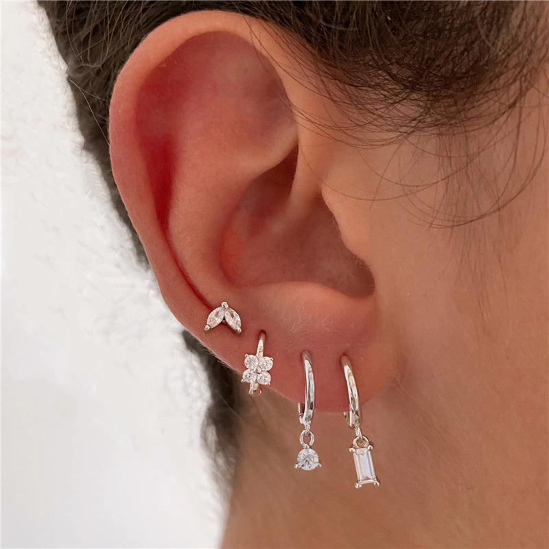 Geometric Horse Eye Flower Zircon Temperament Stacked Ear Accessories Set
