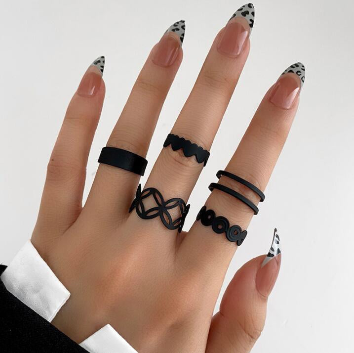 Ring Opening Black Joint Ring Set 5 Piece Set Snake Dark System Ring Interfinger