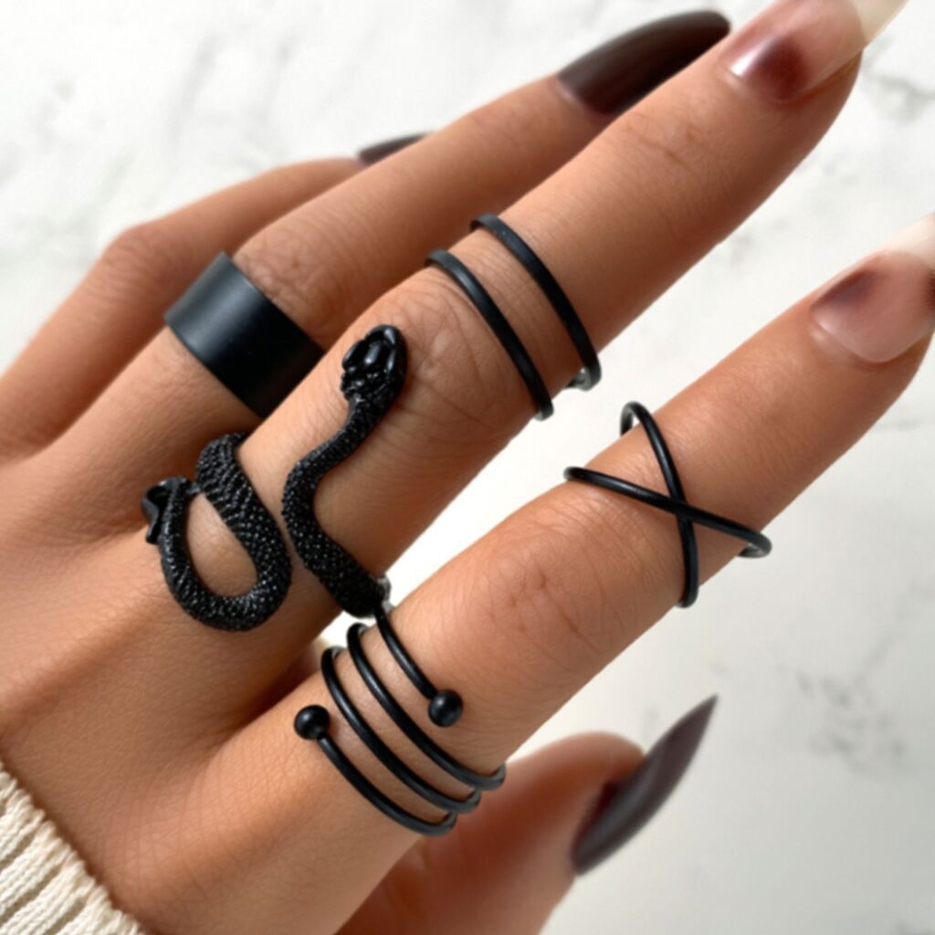 Ring Opening Black Joint Ring Set 5 Piece Set Snake Dark System Ring Interfinger