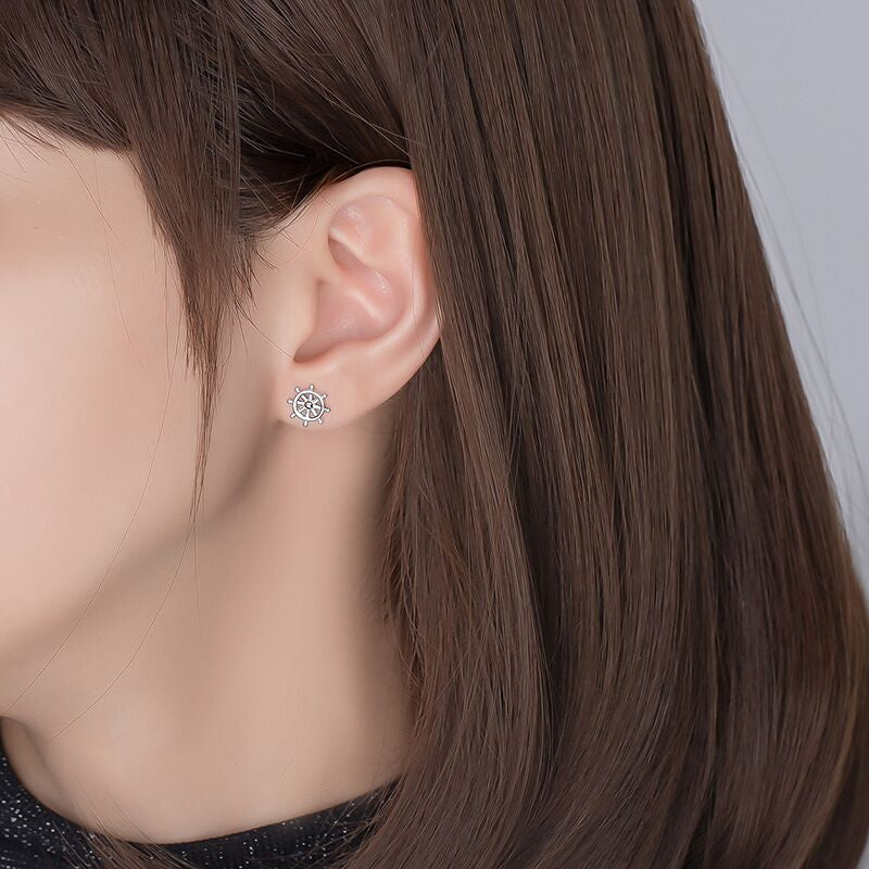 925 Silver Ear Nail Female Fashion Ship Anchor Rudder Asymmetry
