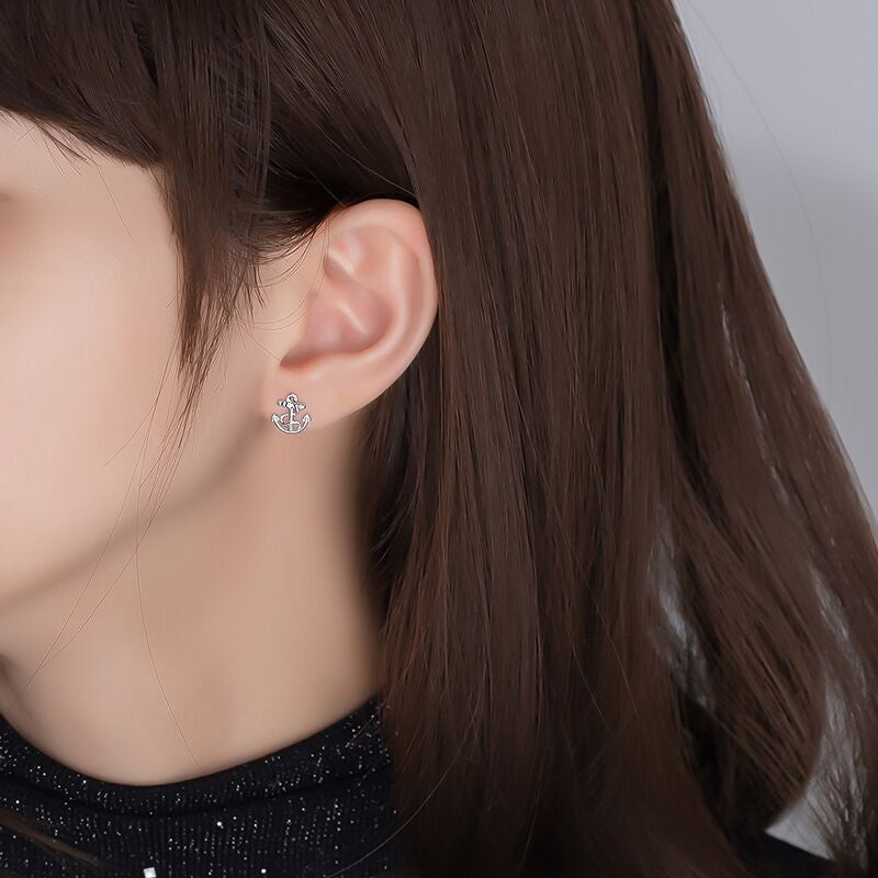 925 Silver Ear Nail Female Fashion Ship Anchor Rudder Asymmetry