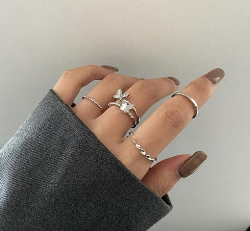 Ring Opening Black Joint Ring Set 5 Piece Set Snake Dark System Ring Interfinger