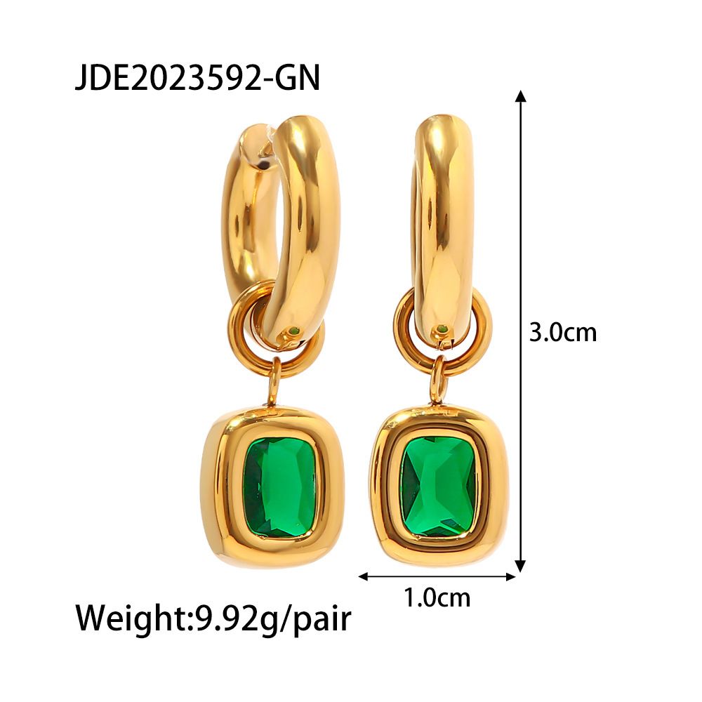 Women's Fashionable And Versatile Green Zirconia Stainless Steel Dangle Earrings