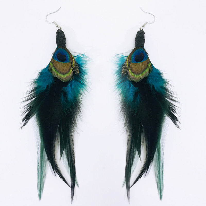 Antique Bohemian Peacock Feather Earrings