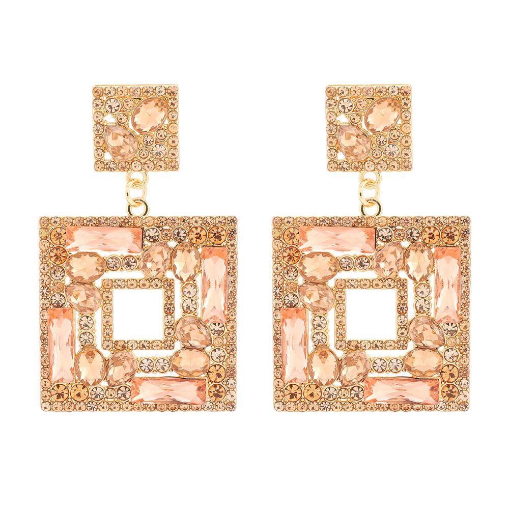Large Plate Square Rhinestone-encrusted Stud Earrings Trendy Fashion Ornament