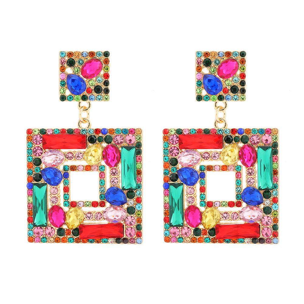 Large Plate Square Rhinestone-encrusted Stud Earrings Trendy Fashion Ornament