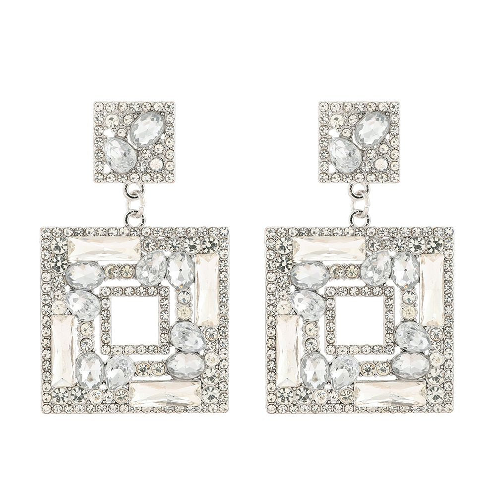 Large Plate Square Rhinestone-encrusted Stud Earrings Trendy Fashion Ornament