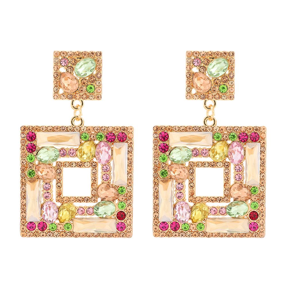 Large Plate Square Rhinestone-encrusted Stud Earrings Trendy Fashion Ornament