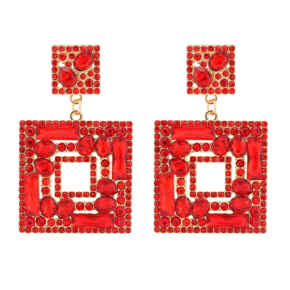 Large Plate Square Rhinestone-encrusted Stud Earrings Trendy Fashion Ornament