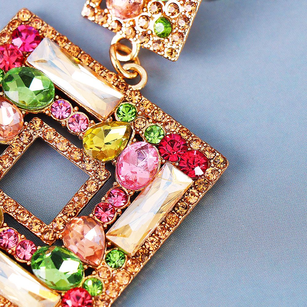 Large Plate Square Rhinestone-encrusted Stud Earrings Trendy Fashion Ornament
