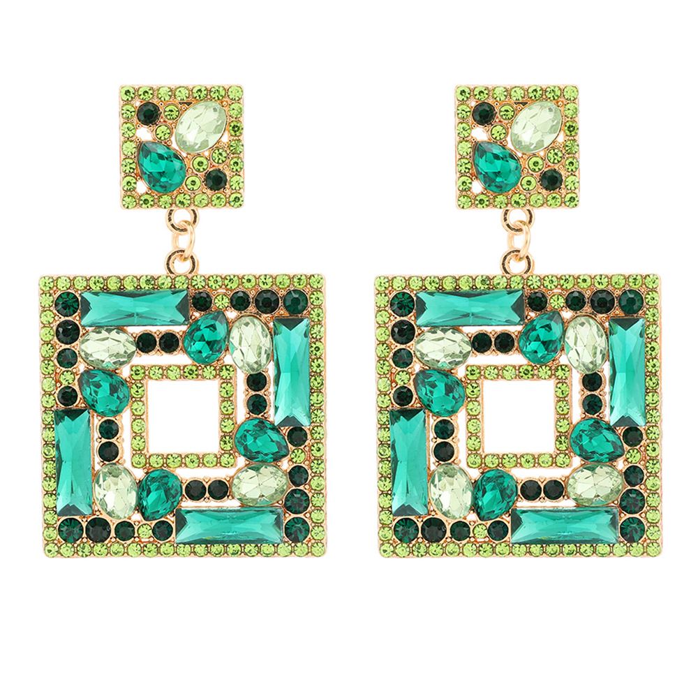 Large Plate Square Rhinestone-encrusted Stud Earrings Trendy Fashion Ornament
