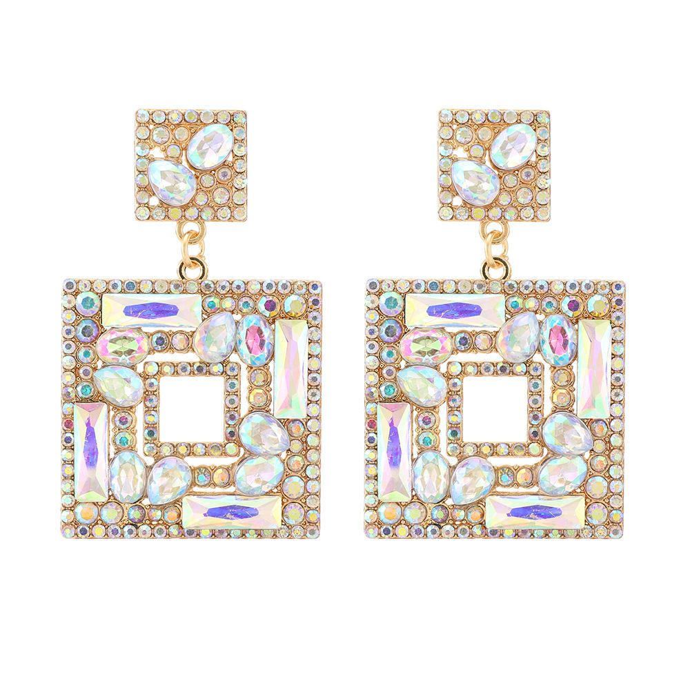 Large Plate Square Rhinestone-encrusted Stud Earrings Trendy Fashion Ornament