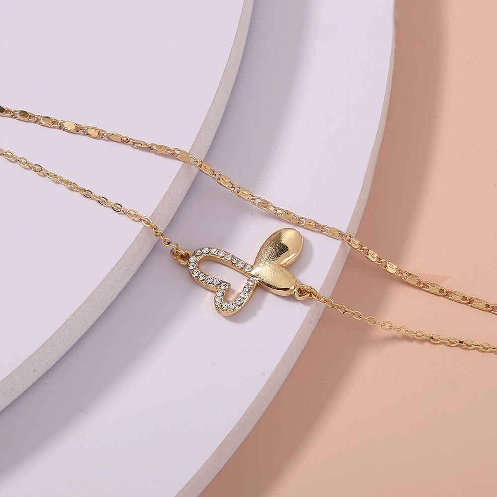 Simple And Light Luxury Butterfly Double Layer Hollow Jeweled Bracelet