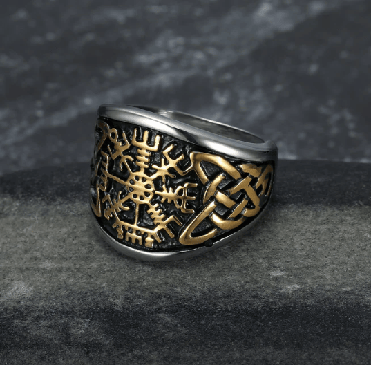 Handcrafted Stainless Steel Vegvisir And Celtic Knot Ring