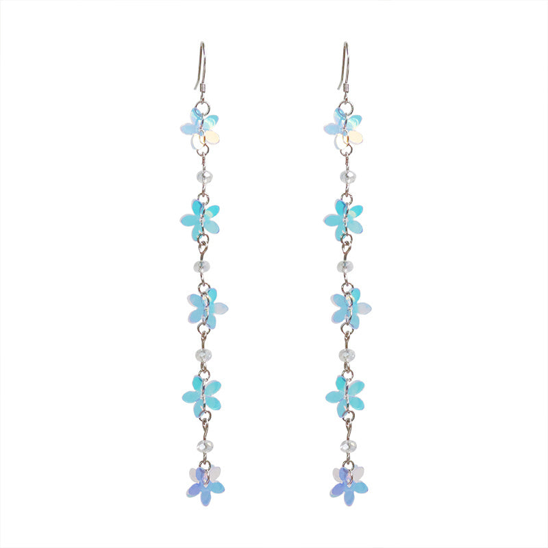 Colorful Small Flower Long Tassel Earrings