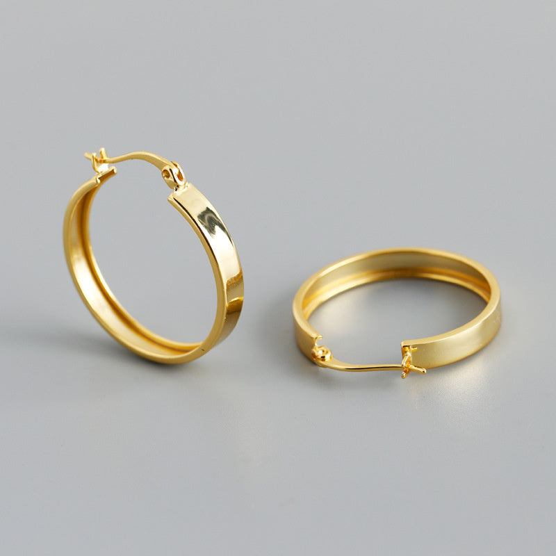 Women's Fashion Simple Wide Flat Bottom Round Earrings