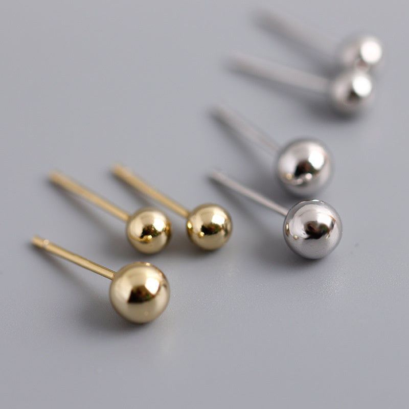 Sterling Silver Beans Round Bead Earrings
