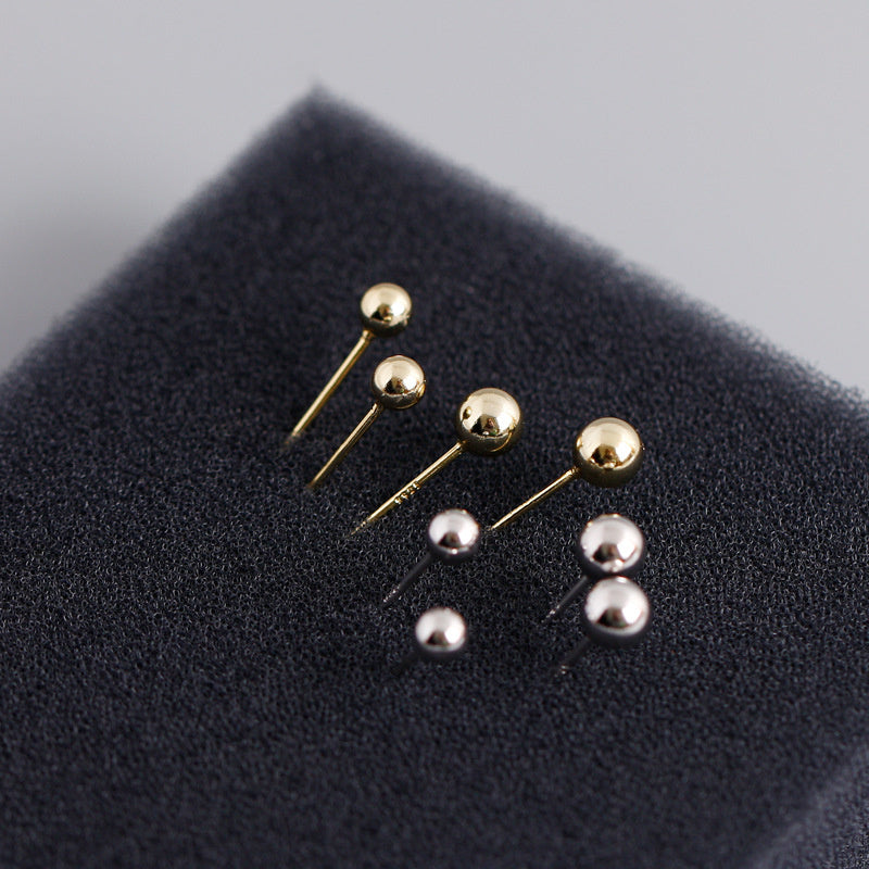 Sterling Silver Beans Round Bead Earrings