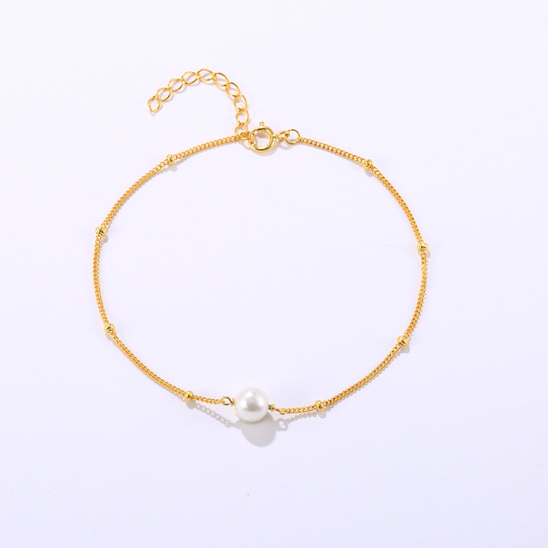 Sterling Silver Light Luxury Niche K Gold-plated Pearl Bracelet