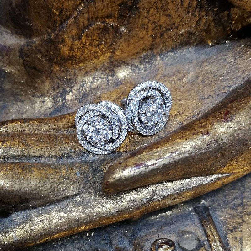 Full Diamond Zircon Flower Earrings