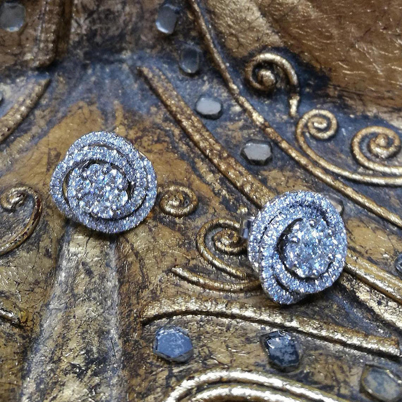 Full Diamond Zircon Flower Earrings