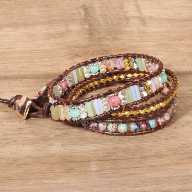 Colored Turquoise Woven Three-layer Bracelet