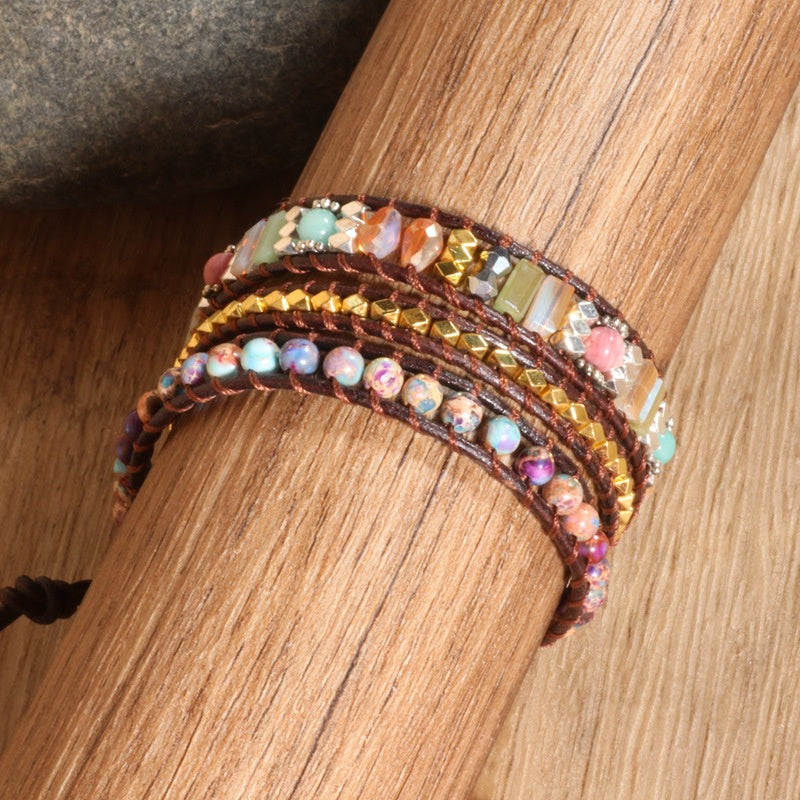 Colored Turquoise Woven Three-layer Bracelet