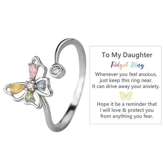 Simple And Creative Hollow Out ButterflyColored Zircon Opening Adjustable Diamond Set Women's Ring