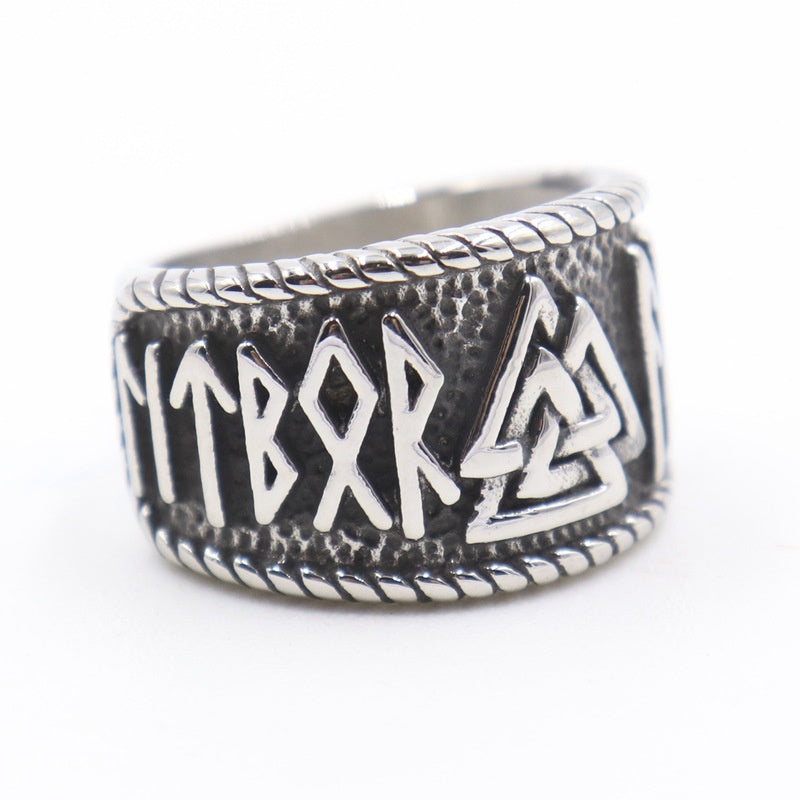 Beowulf Regalia Handcrafted Stainless Steel Dual Color Valknut And Rune Ring