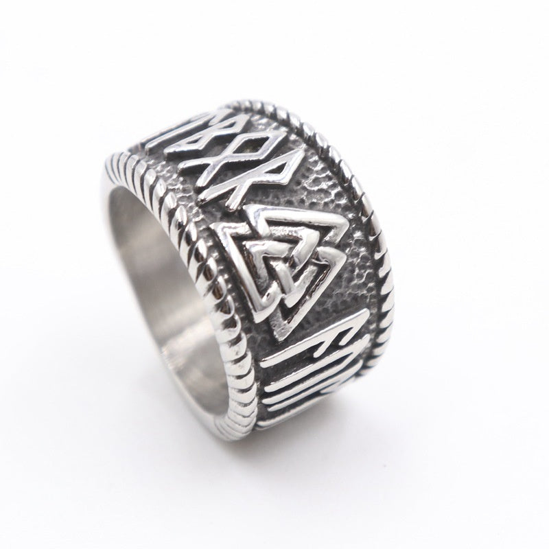 Beowulf Regalia Handcrafted Stainless Steel Dual Color Valknut And Rune Ring