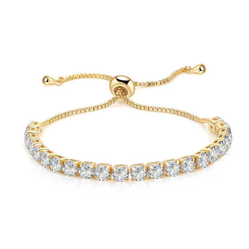 Round Zircon Single Row Full Drill Adjustable Crystal Tennis Bracelet