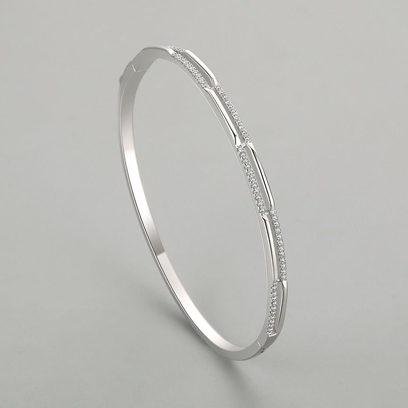 S925 Silver Bracelet Women's Double Layer Line Inlaid With Diamond Opening Collapsible Strap
